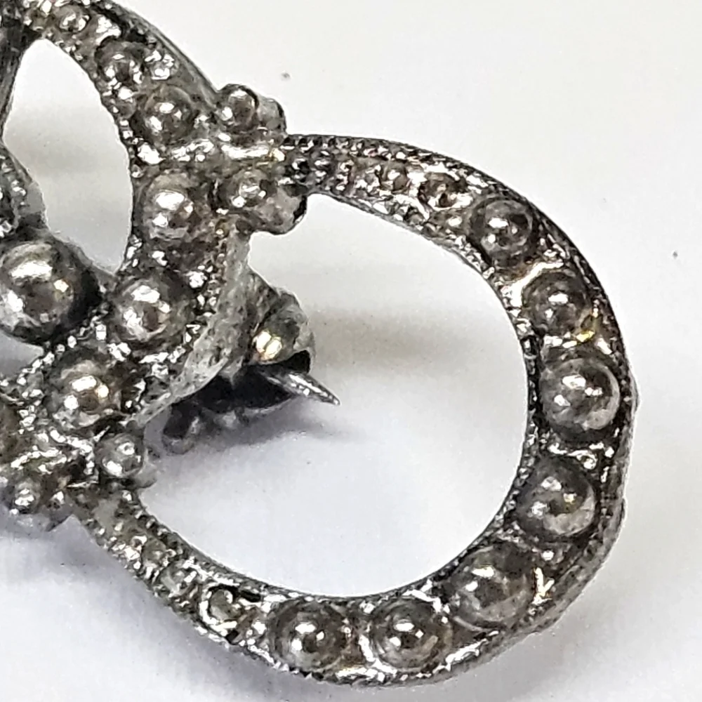 VINTAGE Victorian Revival Silver Tone Marcasite Rhinestone Brooch Pin